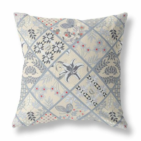 PALACEDESIGNS 20 in. Cream & Gray Patch Indoor & Outdoor Throw Pillow PA3095541
